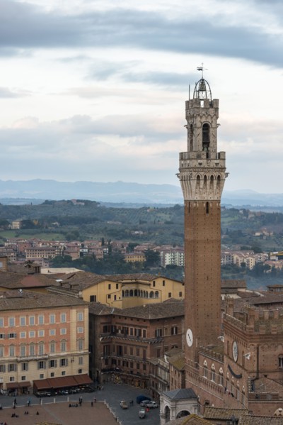 Italy, Tuscany, Siena, Pubblico Palace and bell tower Torre del Mangia, tallest ancient building in city