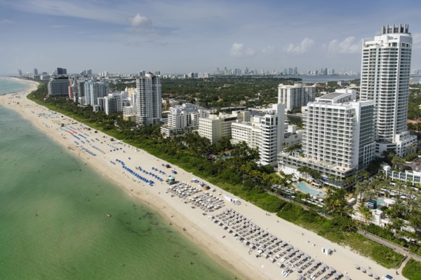 USA, Florida, Miami, Aerial view of coastal city