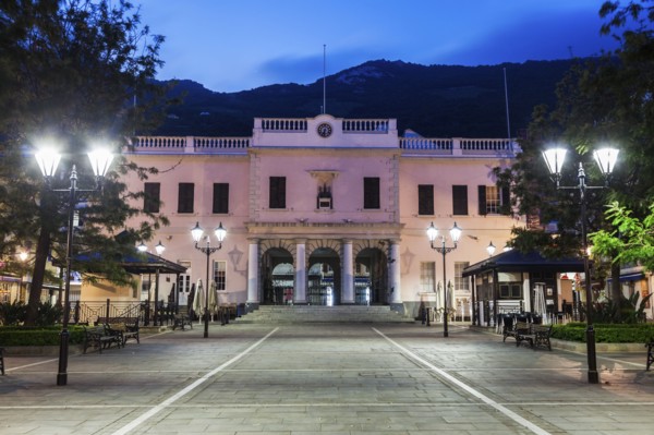 Gibraltar, Gibraltar City, Gibraltar Parliament on John Mackintosh Square at night