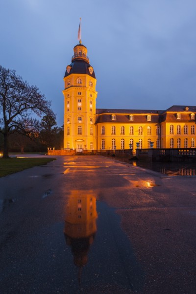 Germany, Baden-Wurttemberg, Karlsruhe, Illuminated Karlsruhe Palace