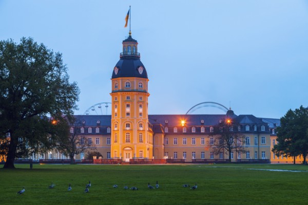 Germany, Baden-Wurttemberg, Karlsruhe, Illuminated Karlsruhe Palace