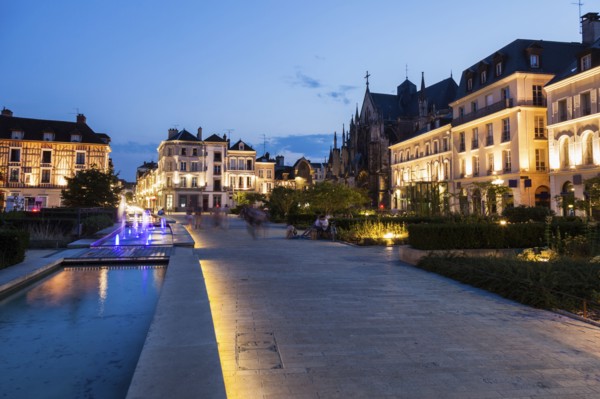France, Grand Est, Troyes, Illuminated promenade along canal