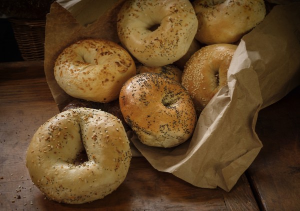 Bagels lying on table