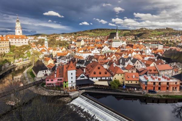 Czech Republic, South Bohemia, Cesky Krumlov, Clouds above town