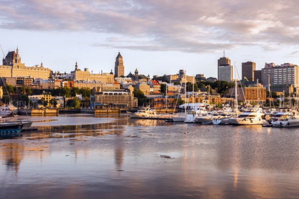 Canada, Quebec, Quebec City, city reflecting in water