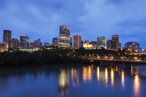 Canada, Alberta, Edmonton, Waterfront at dusk