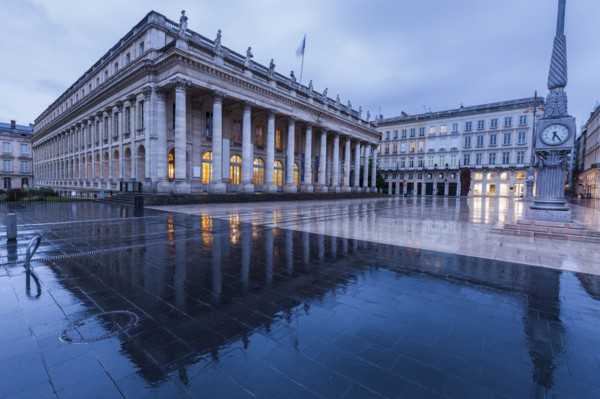 France, Nouvelle-Aquitaine, Bordeaux, Grand Theatre de Bordeaux at dusk