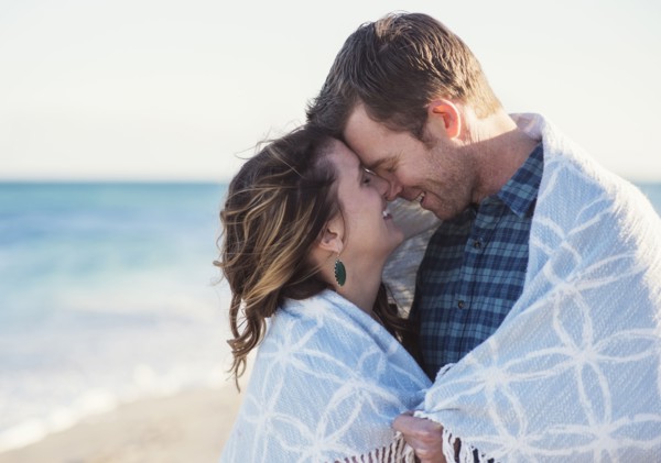 Couple embracing on beach