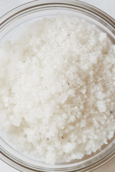 Close-up of sea salt in ramekin