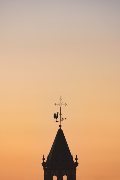 Spain, Seville, Silhouette of Church bell tower