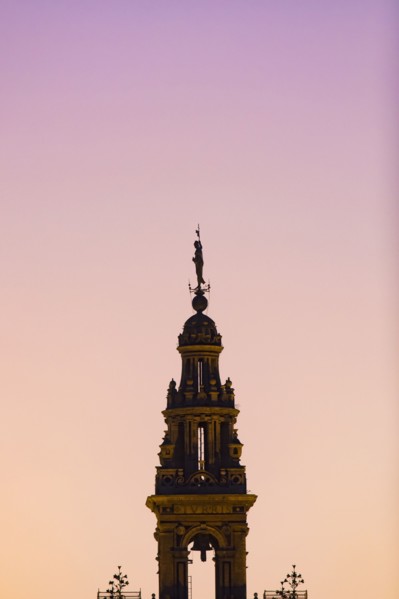 Spain, Seville, Silhouette of Giralda tower