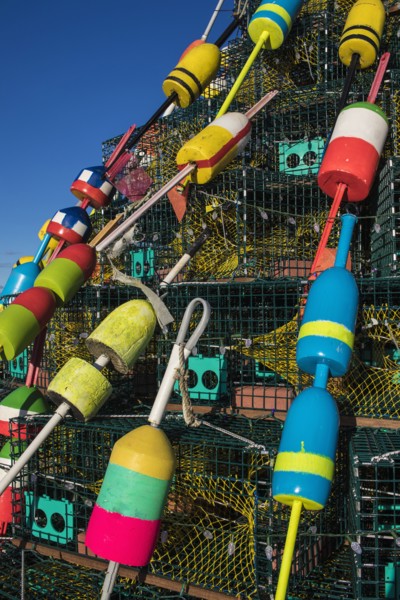 USA, Massachusetts, Plymouth, Colorful buoys