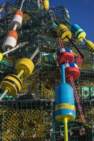 USA, Massachusetts, Plymouth, Colorful buoys