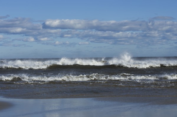 Waves splashing onto beach