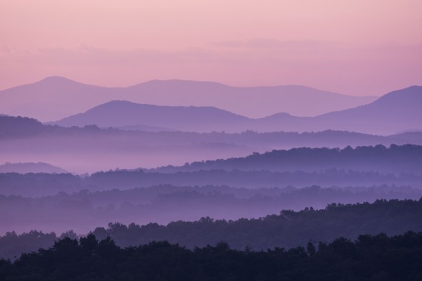 Fog at sunrise in Blue Ridge Mountains