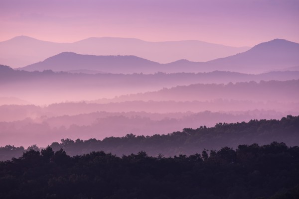 Fog at sunrise in Blue Ridge Mountains