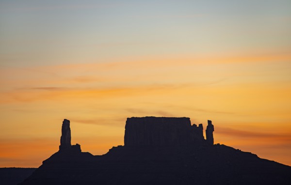 Silhouette of rock formations in Professor Valley in Arches National Park, Utah
