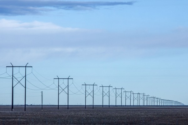 Power lines through fields in Boise, Idaho, USA