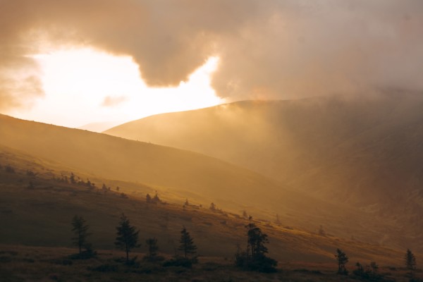 Sunrise over the Carpathian Mountain Range in Ukraine
