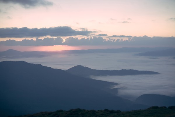 Mountains at sunrise in the Carpathian Mountain Range, Dragobrat, Ukraine