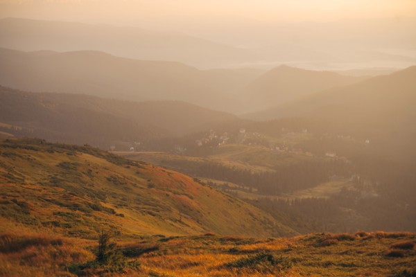 Mountains at sunrise in the Carpathian Mountain Range