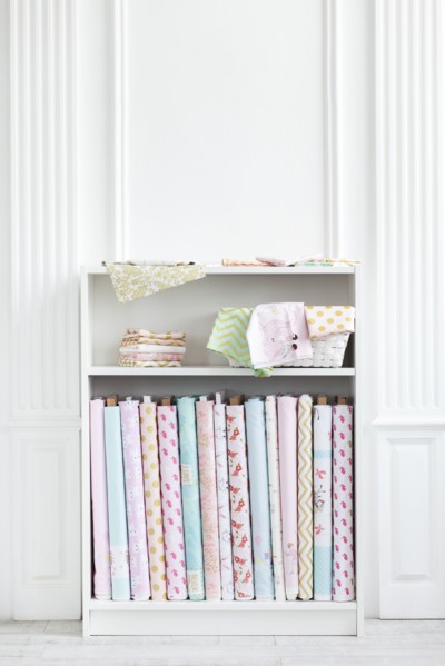 Variety of fabric on shelf