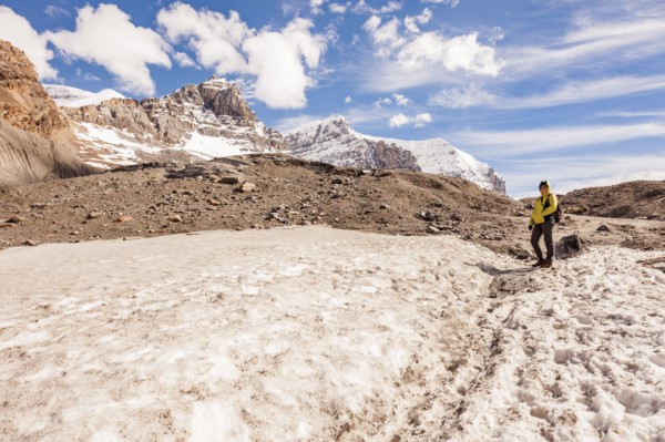Woman on Athabasca Glacier in Jasper National Park, Alberta, Canada