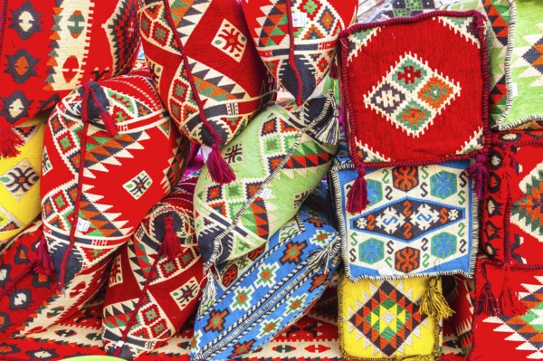 Bright textiles in market in Doha, Qatar