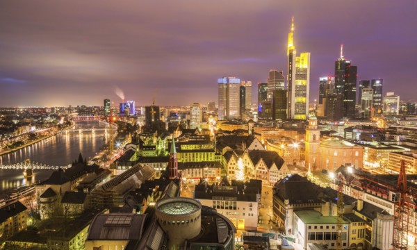 Skyline at sunset in Frankfurt, Germany