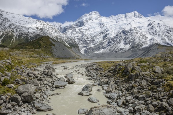 River through Hooker Valley in Mount Cook National Park, New Zealand