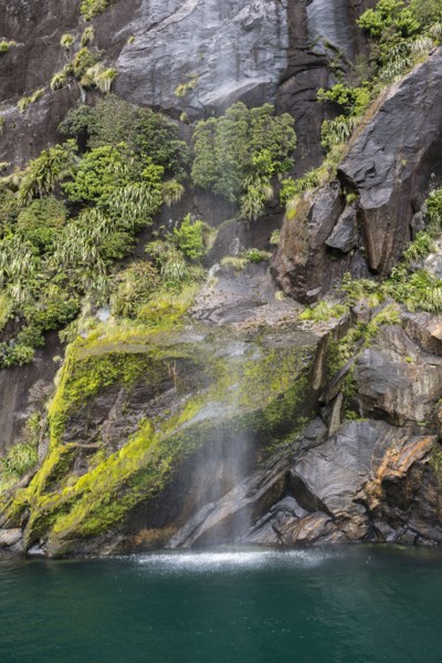 Waterfall in Milford Sound, New Zealand