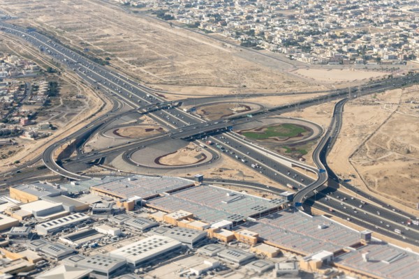 Aerial view of highway in Dubai, United Arab Emirates