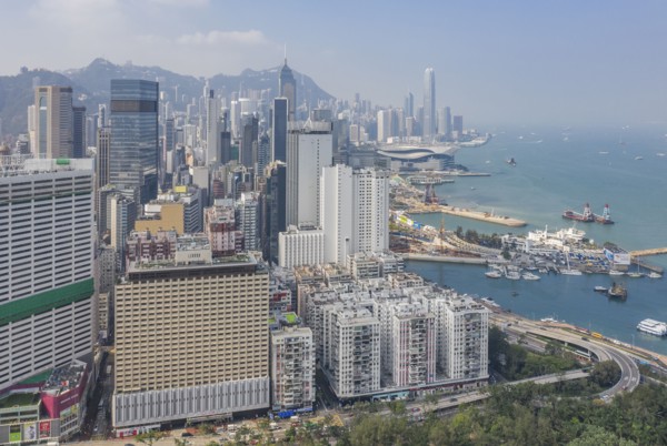 Cityscape by sea in Hong Kong, China