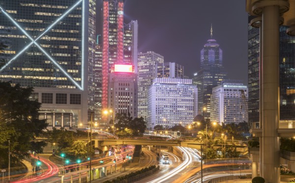 Long exposure shot at night in Hong Kong, China