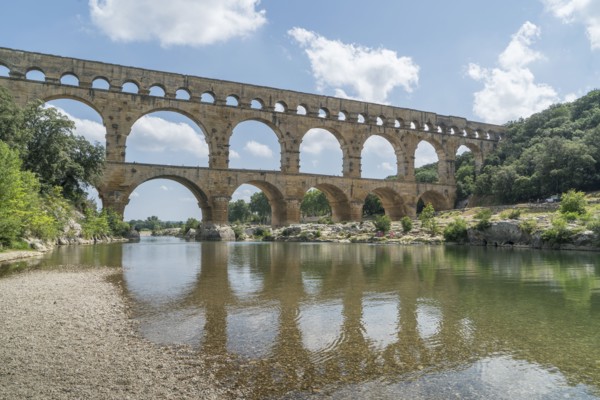 Pont du Gard over Gardon River in Vers-Pont-du-Gard, France
