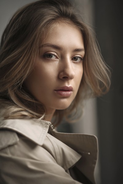 Portrait of young woman wearing natural make-up