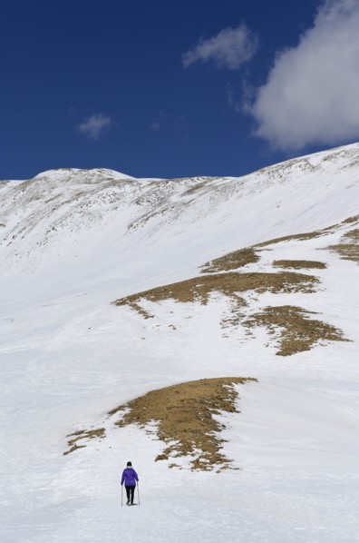 Woman hiking on Loveland Pass in Colorado, USA
