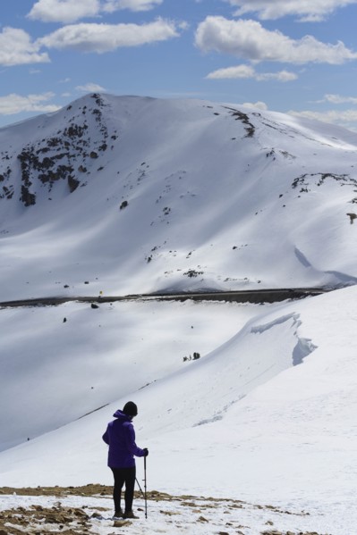 Woman hiking on Loveland Pass in Colorado, USA