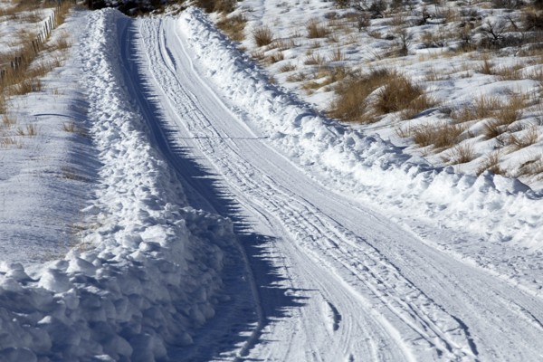 Tire tracks through snow