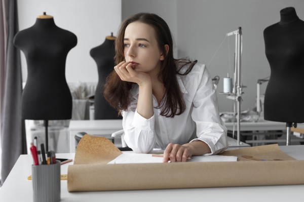 Fashion designer thinking at desk
