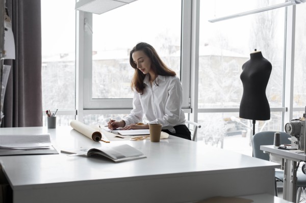 Fashion designer working at desk in studio