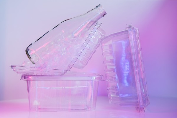 Glass bottle and plastic containers