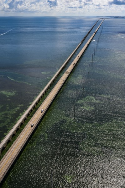 Aerial view of Seven Mile Bridge in Florida Keys, USA