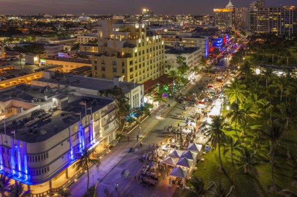 Cityscape at sunset of South Beach in Miami, USA