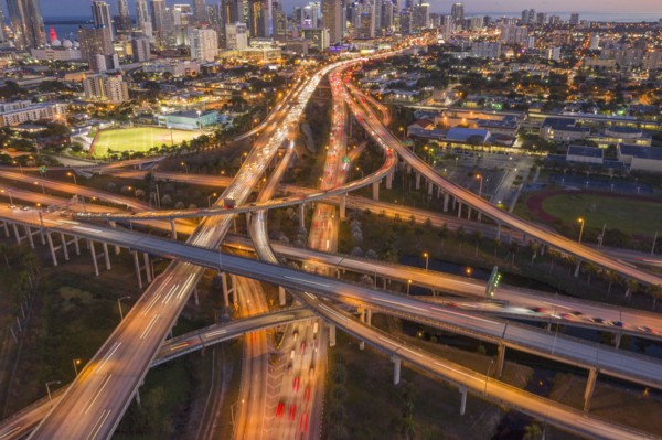 Highway bridges at sunset in Miami, USA
