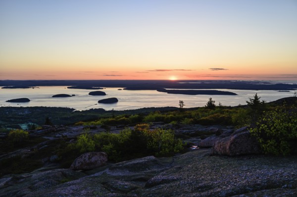 Islands in Frenchman Bay at sunrise in Acadia National Park