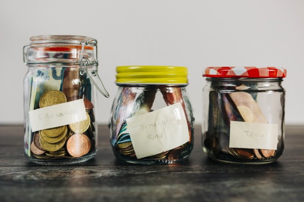 Euro currency in glass jars