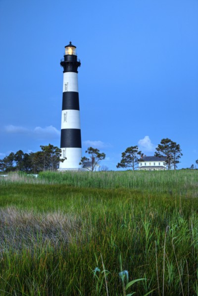 Bodi Island Lighthouse at sunset in North Carolina