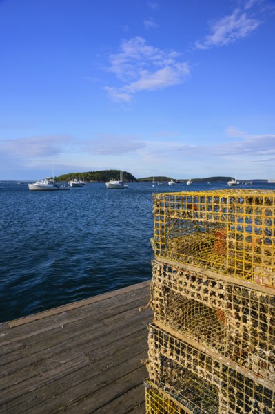 Lobster traps on jetty in Bar Harbor, Maine, USA