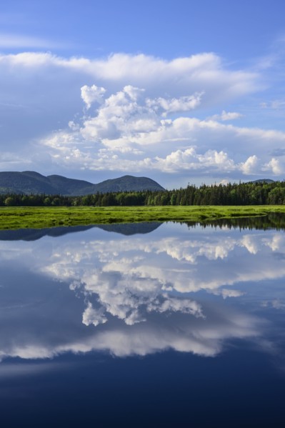 Clouds reflected in Bass Harbor Marsh, Mount Desert Island, USA